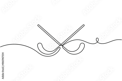 professional hockey stick icon continuous one line drawing on white background single art minimalist sports equipment symbol outline vector illustration