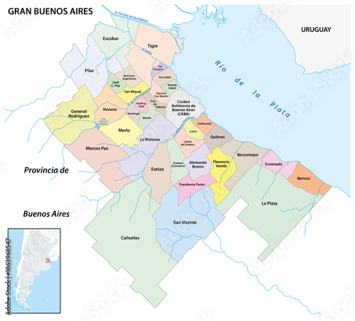 Administrative map of the Buenos Aires Metropolitan Area, AMBA, Argentina