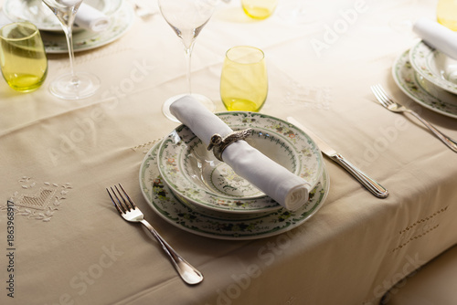 Quadro em tela Table set with an eclectic mise en place