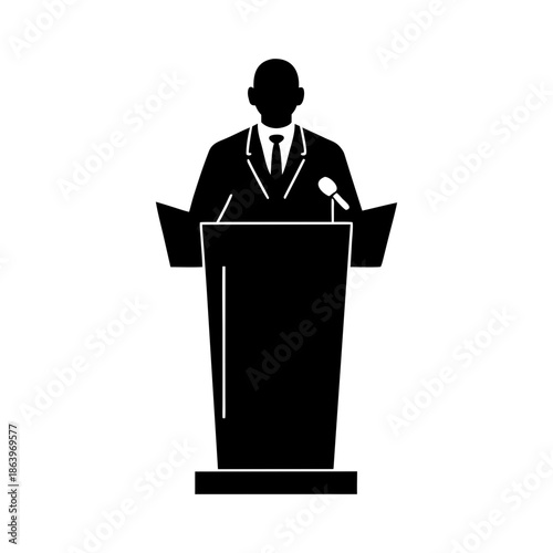 Minimalist Serious Speaker at Podium Illustration for Public Speaking and Presentations