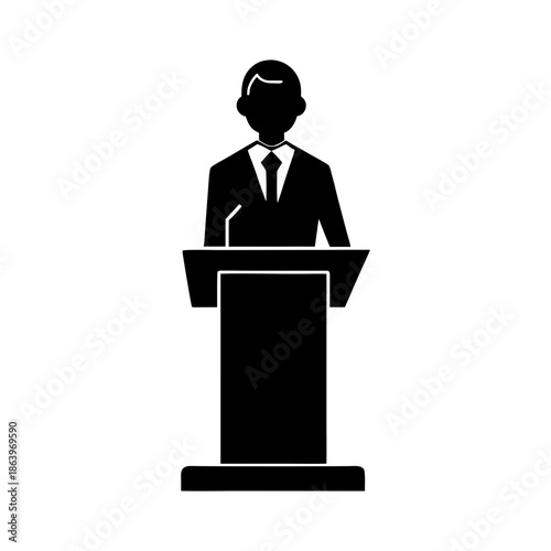 Minimalist Serious Podium Speaker Icon for Corporate Presentations and Speeches