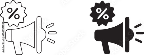 Discount announcement with megaphone icon isolated on white background, Vector, illustration