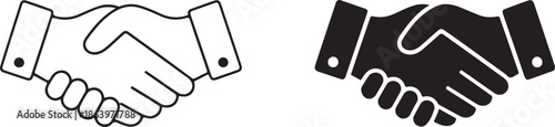 Handshake illustration in white and black isolated on white background, Vector, illustration