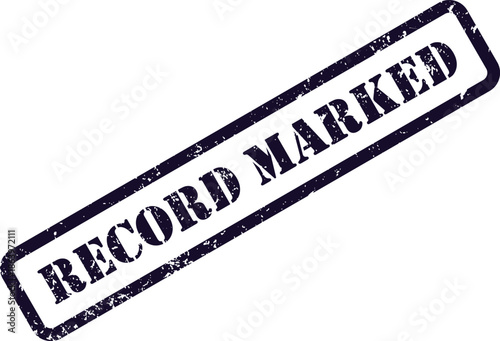 Grungy navy blue rubber stamp impression shows a recording process has been successfully finished