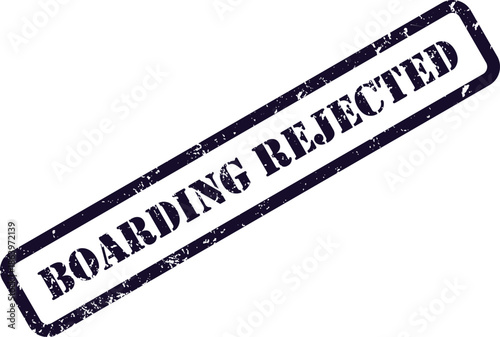 Distressed purple rubber stamp marking a document with the bold text BOARDING REJECTED on a clean white surface
