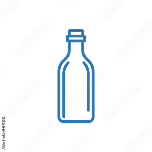 Blue outline of a glass bottle with a cap on a white background