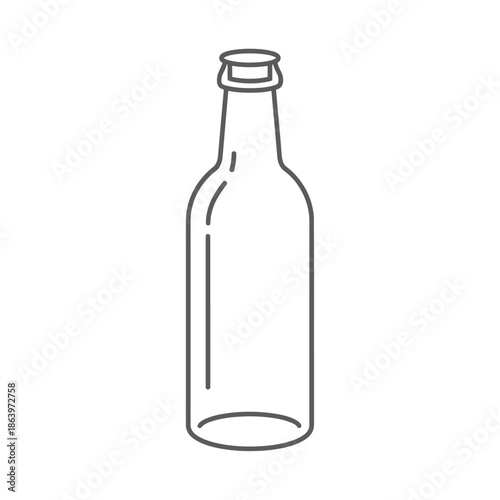 Clean glass bottle outline, beverage container vector illustration
