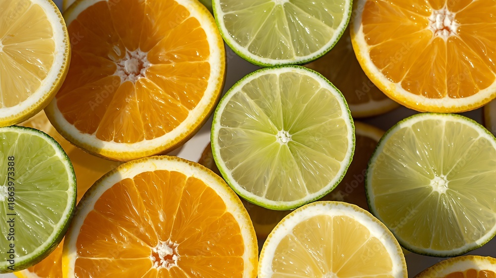 Obraz premium Vibrant orange and lime slices arranged in colorful pattern