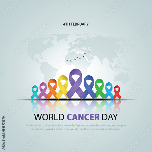 Colorful Cancer Awareness Ribbons for World Cancer Day, Vector Illustration.