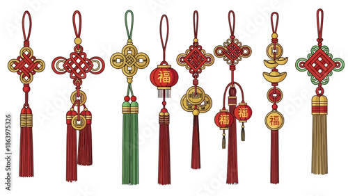 Chinese New Year Decorations Red and Gold Ornaments.