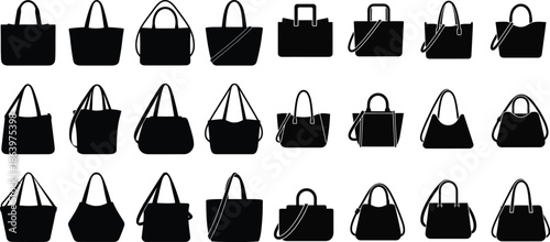 Collection of diverse holiday shopping bag silhouettes for seasonal sales