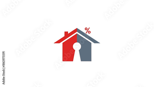 Conceptual vector illustration of a house with a keyhole and percentage symbol, representing real estate market trends, home financing, and property investment opportunities
