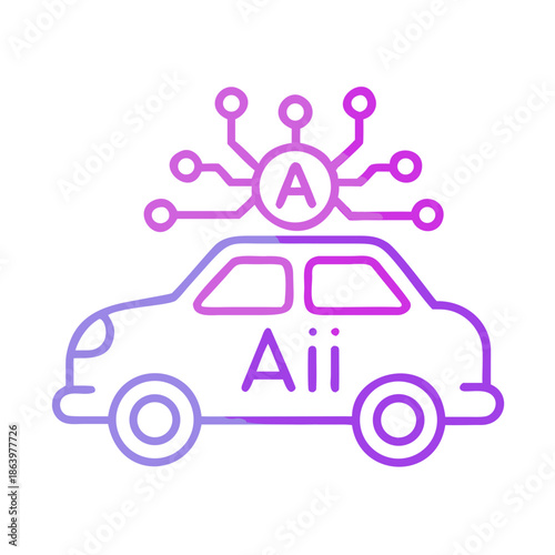 Neon Line Autonomous Car AI Icon
