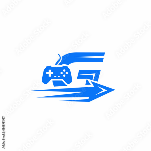 Blue Game Controller with Arrow Symbol.