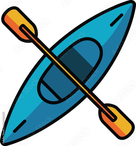 Blue Kayak with Paddles Vector Graphic Illustration for Outdoor Adventure and Water Sports Enthusiasts Worldwide