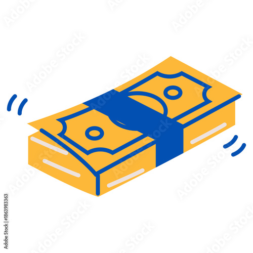 Dynamic isometric illustration of a stack of money, symbolizing financial growth and successful transactions.