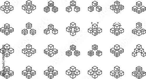 Black and white cube icons in various formations