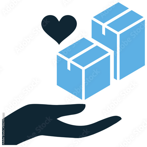 Goods donation icon vector for charity drives. Ideal for illustrating box delivery, giving clothes, food banks, and material support distribution.