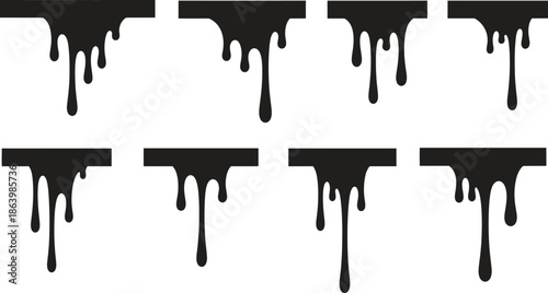 black liquid dripping effects on white background