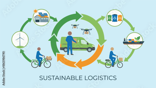 Sustainable Logistics Cycle with Green Energy, Recycling, and Eco-Friendly Transport