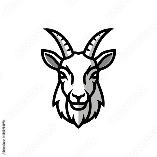 Black and White Goat Head Illustration.