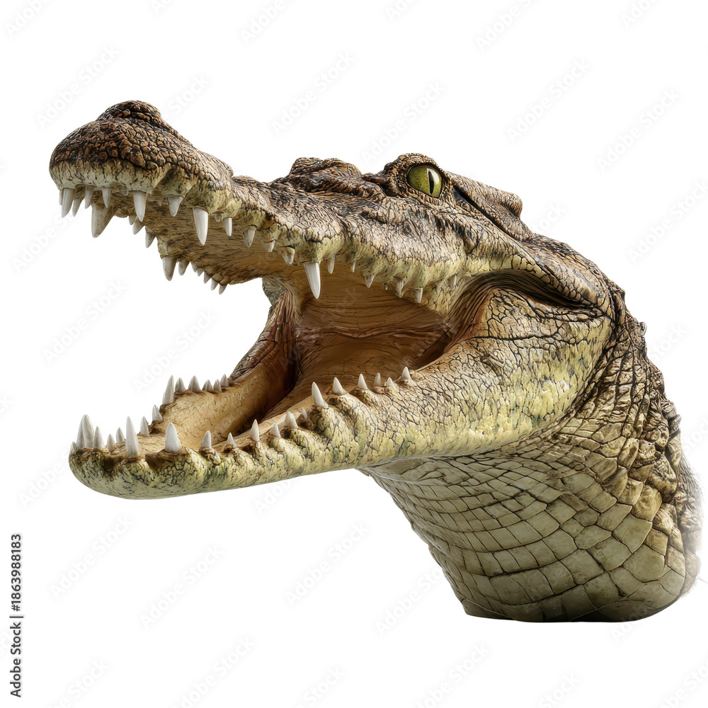 Fototapeta premium Crocodile head open jaw isolated on transparent background.
