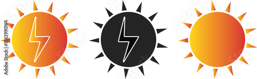 Solar Energy Sun Icon Set Renewable Power Vector