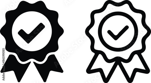 approval medal two black black line icons set vector illustration style