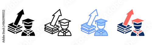 Education Level icon set multiple style collection