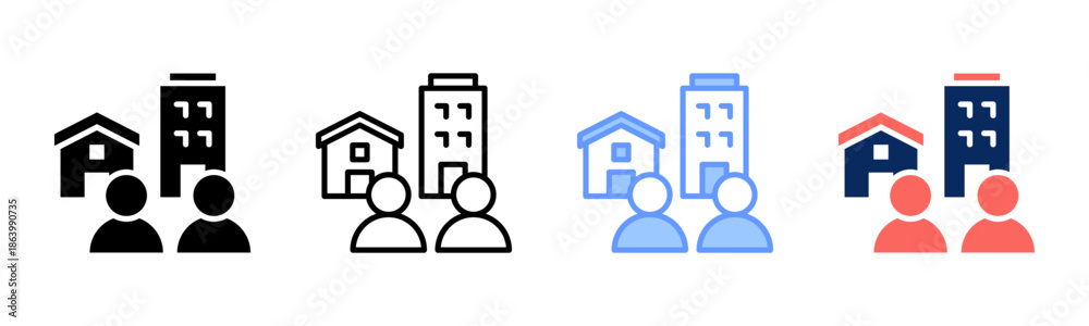 Fototapeta premium Settlement Type icon set multiple style collection