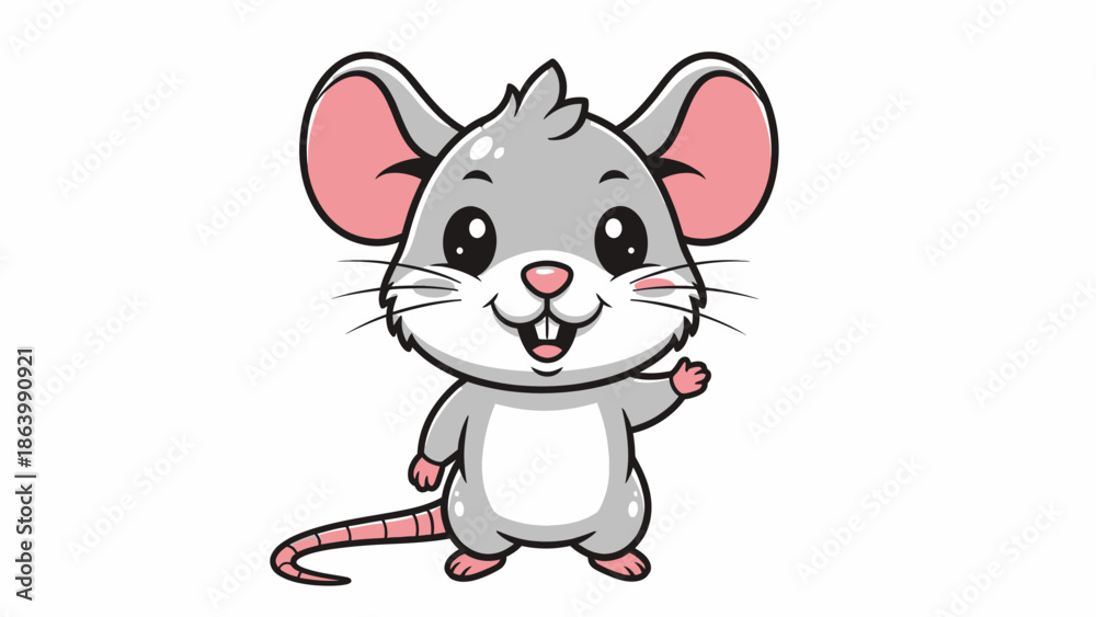 Obraz premium gray cartoon mouse smiling.