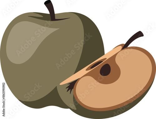Rustic green apple with a cut wedge showing its core and seeds perfect for natural food and fruit themes on a transparent background