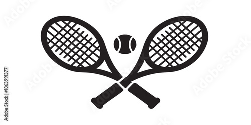 Tennis rackets pair solid icon, table tennis game concept. Vector graphics. Rackets and ball sign on white 