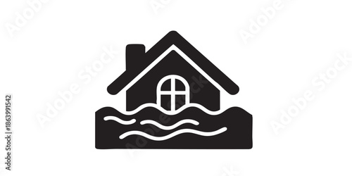Water flooded house solid icon, insurance event concept. Vector graphics. Cottage building underwater sign on white background, glyph style icon for mobile or web design.