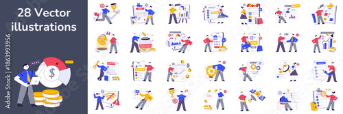 Seo concept editable stroke illustrations set isolated on white background flat vectors