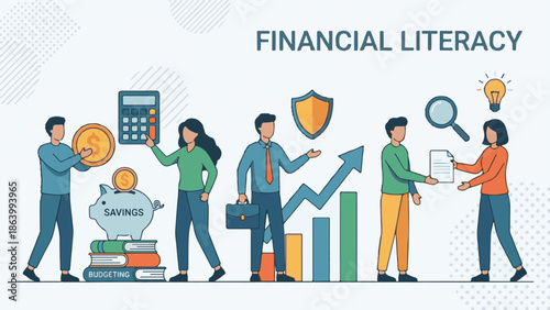 Financial literacy and money management concept with people learning