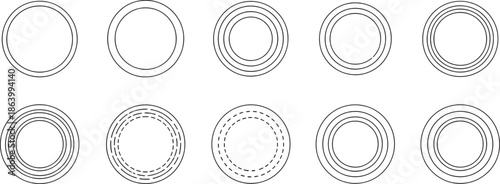 Set of multiple concentric circle frames for design and layout