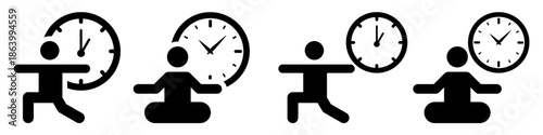 Set of yoga exercise icon vector for meditation apps. Ideal for workout timers, posing schedules, mindfulness sessions, and stretching routines.