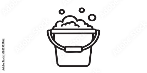 Soapy water bucket line icon, housework concept. Vector graphics. Bucket with handle and foam sign on white background, style icon mobile or web design