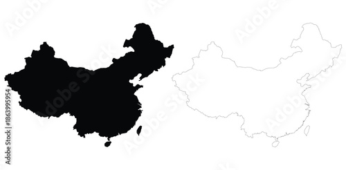 A black silhouette of China's map on the left and a white outline on the right. Minimalist and clean design.