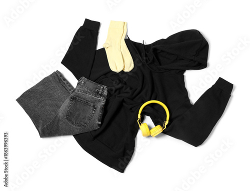 Black hoodie with jeans, so...