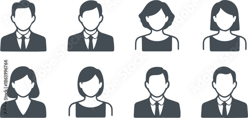 avatar profile icons eight person silhouettes for app interface