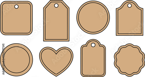 tag icon set brown paper tag silhouettes for packaging use