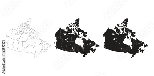 Canada map silhouettes in black and white