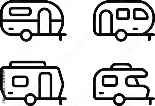camper collection four camper trailer glyphs pictogram set