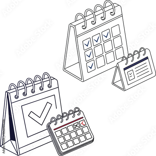 Calendar and Schedule Checklist Line Illustration Set
