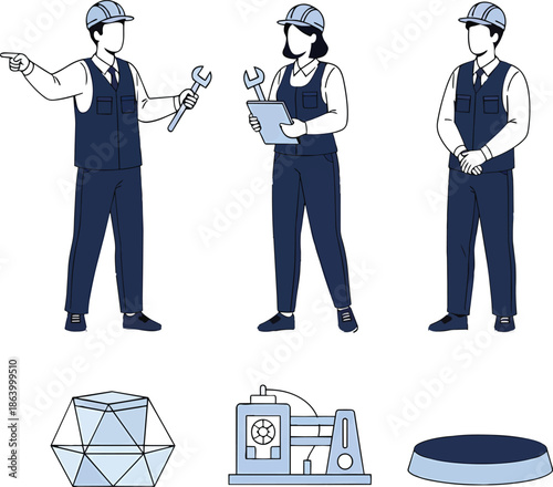 Engineers and industrial elements.
