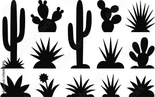 Tableau sur toile cactus collection of agave succulent silhouettes for design use