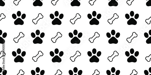 dog pawprint and bone seamless pattern black and white repeat