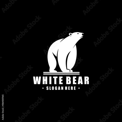 Modern white bear logo design on black background